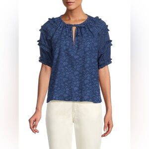 NWOT FAHERTY Women's Bodhi Floral Raglan Sleeve Ruffle Top